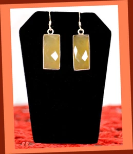 Sterling Silber gelber Fluorit Edelstein Hänger Tropfen Haken Ohrring Schmuck  - Bild 1 von 5