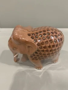 Elephant Jali Hand Carved Wooden Craft, Indian Asian Décor With Baby Inside - Picture 1 of 5