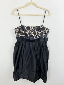 Michael Kors Made in Italy Black Lace Taffeta Dress Size 10 Spaghetti Straps - Picture 1 of 10