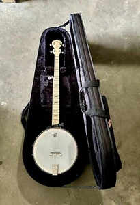 Banjo + TKL Bag ~ Deering Banjo Co. ~ Wood Grain & White ~ Blk Bag ~ !L🪕🪕K! - Picture 1 of 6