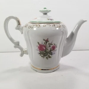 Teapot Musical Japan Rose Floral Pink Gold Handled 7" Tall - Picture 1 of 14
