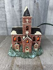 Vtg Ceramic Christmas Light Up Church with Faux Stained Glass Windows