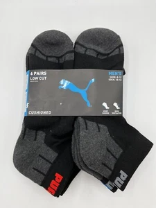 Puma Men's 6-Pairs Black Grey/Red/Blue Low Cut Qtr Crew Socks Shoe Sz 8-12 - Picture 1 of 2
