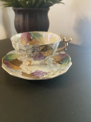 Hand Painted RELCO China Teacup & Saucer Iridescent Finish - Image 1 of 4