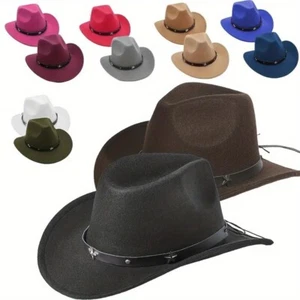 Western Cowboy Cowgirl Hat Felt Wide Brim Star Band Unisex Rodeo Style - Picture 1 of 24