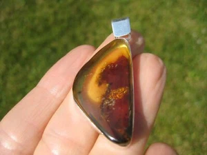925 Silver Natural Chiapas Amber Pendant Necklace Taxco Mexico Jewelry Art A22 - Picture 1 of 11
