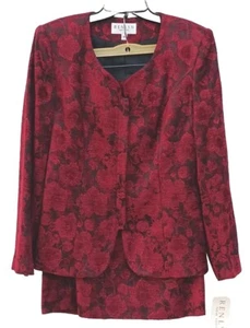 Renlyn New York Suit Jacket Pencil Skirt 6 Red Black Evening Chenille Knit S NEW - Picture 1 of 13