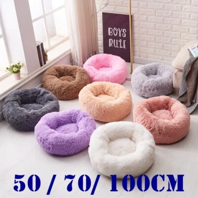 Pet Dog Cat Calming Bed Warm Soft Plush Round Nest Comfy Sleeping Kennel Cave AU - image 1 of 4