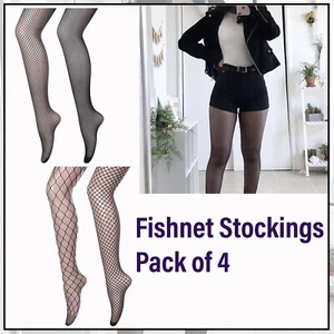 Pack of 4 Women Lady Sexy Fishnet Thigh-High Stockings Tights Pantyhose Hosiery - Picture 1 of 12
