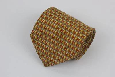 Corbata de seda SALVATORRE FERRAGAMO. Estampado de búho amarillo marrón. Foto 1 de 4