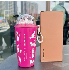 Authentische Starbucks + Kate Spade Rose rosa SS Kuppel Katze Welt 12oz Becher Tasse 2023 - Bild 1 von 9