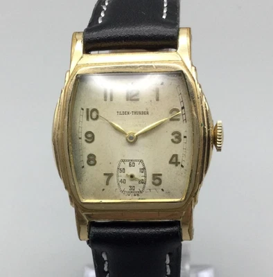 Reloj Tilden Thurber Vintage Mujer 27mm Cuerda Manual Tono Dorado Cuero Negro Foto 1 de 4