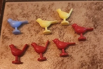 Vintage Plasticville Garden Birds-Red,Yellow,Blue Lot Of 7 - Image 1 of 4