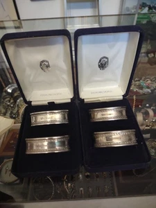 Vintage Lot 2 Pair of Boxed English Sterling Silver Napkin Rings - Picture 1 of 3