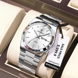 POEDAGAR Luxury Business Man Wristwatch Waterproof Luminous Stainless Steel Men - Picture 1 of 6