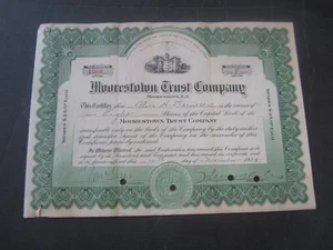 1929 - MOORESTOWN TRUST COMPANY - Stock Certificate - N.J. - BANK - Picture 1 of 1