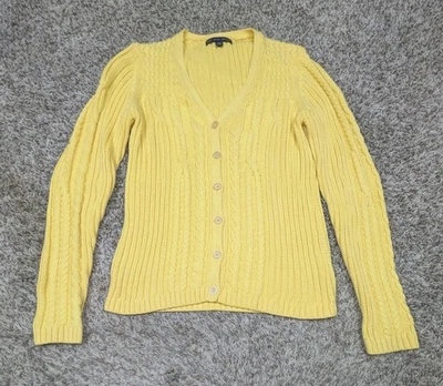 Cárdigan suéter Brooks Brothers para mujer grande amarillo tejido con cable con botones » Foto 1 de 4