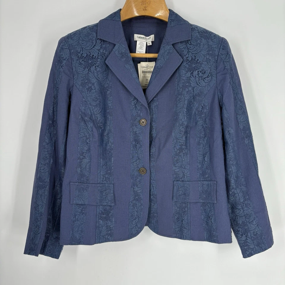 Coldwater Creek Womens Linen Blend Blazer Size Petite Large Lace Boho Western - Image 1 of 4