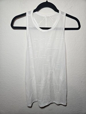 Camiseta sin mangas Lululemon para mujer espalda abierta malla rayas blanca/transparente talla 8 Foto 1 de 4