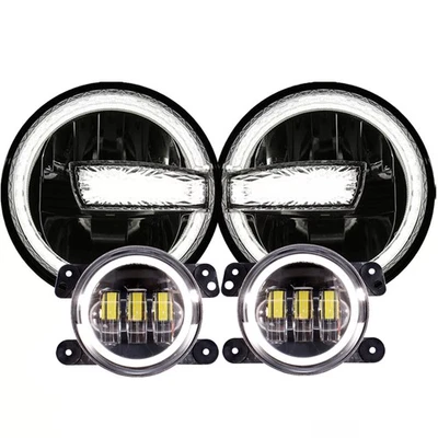 7" Halo DRL LED Headlights & Fog Lights Combo Kit For Hummer H2 H3T 06-10 - Image 1 of 4