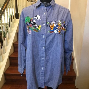 Camisa para mujer The Disney Store manga larga azul/blanca Mickey/Minnie/Pluto talla L - Imagen 1 de 7