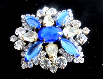 Beautiful  Czech Vintage Style Glass Rhinestone Button     Crystal & Shades Blue - Image 1 of 3