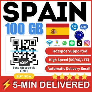 [eSIM] 100 Go Espagne eSIM SMS appels illimités UE SMSS vocaux itinérants + 12 Go EU eSIM - Photo 1 sur 8