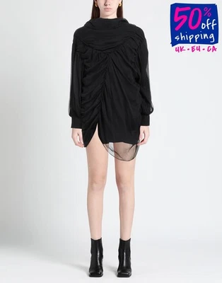 RRP€586 LEMURIA Hooded Mini Dress Size S Black Frills Made in Italy - Image 1 of 4