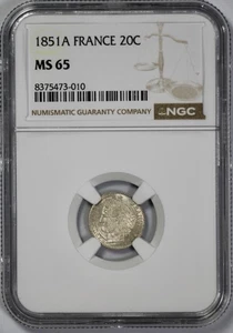 1851-A France 20 Centimes NGC MS 65 - Picture 1 of 4