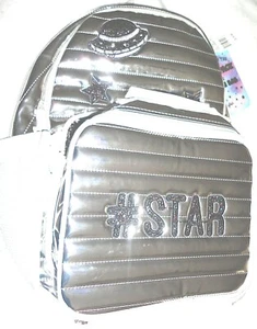 Mochila acolchada de plata metálica planeta/estrella A22/caja de almuerzo acentos brillantes nueva - Imagen 1 de 10