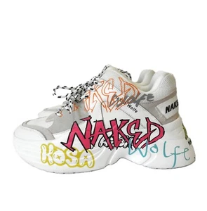 Naked Wolfe Grueso Mujer Entrenadores Blanco Graffiti Talla 6 Pista Logo Zapatos RARO - Imagen 1 de 17