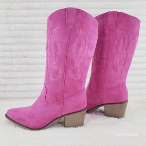 Botas vaqueras Wild Ones rosa fucsia imitación gamuza tirar de media pantorrilla - Imagen 1 de 12