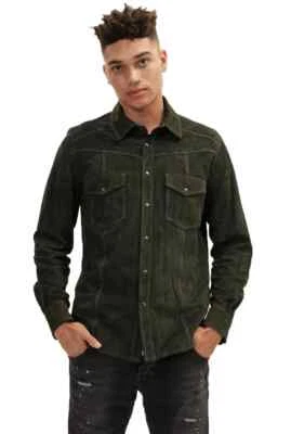 Best Selling Luxury Men's Green Lambskin Suede Shirt Custom Made Men Shirt - Image 1 of 4