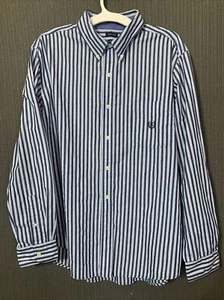 Men's Chaps Blue White Striped Easy Care Long Sleeve Button Down Shirt - XL - Picture 1 of 8