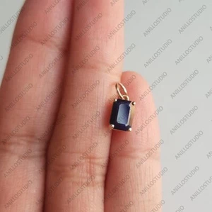 7x5mm Baguette Blue Sapphire Mini Charm Pendant for Necklace,Bracelet 14k Gold - Picture 1 of 7