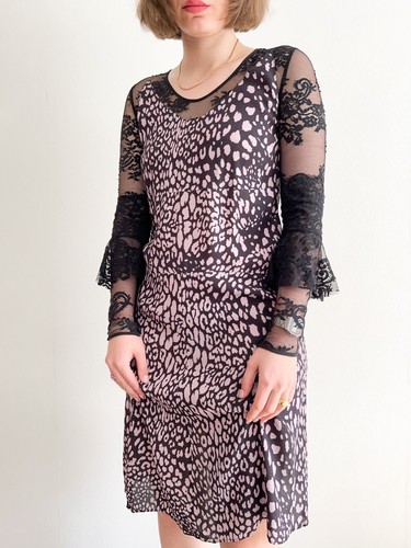 Abito donna Alexander McQueen MCQ stampa animalier maniche pizzo lunghezza ginocchio leggero