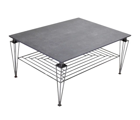 Vintage Artist Made Art Deco Architectural Steel Coffee Table Gray Porcelain Top Cover