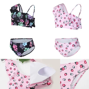 Girls Swimsuits 2Pcs Tankini Set Training Bathing Suit Holiday Swimwear Flounce - Picture 1 of 32
