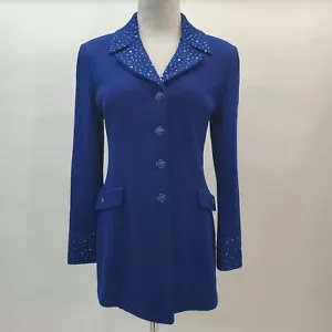 ST. JOHN EVENING Blue Rhinestone Belt Back Dress - Picture 1 of 8