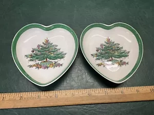 2 Vintage Spode England Christmas Tree Heart Shaped Nut Candy Trinket Dishes - Picture 1 of 10