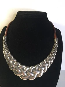 Vintage Leather And Silver Choker Designer 1 Para mi Spain - Picture 1 of 5