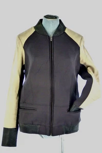 Biker Jacket Leather Scuba Neoprene Francis Leon Y2K Raglan Sleeve UK 6 8 - Picture 1 of 12