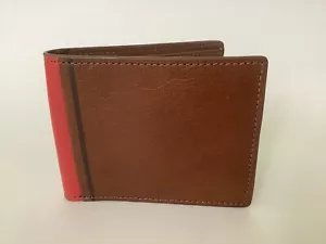New Men's Fossil 'Jerome' Cognac Brown Leather Bifold Wallet in Gift Tin - Picture 1 of 9