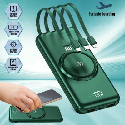 Banco de alimentación inalámbrico 900000 mAh batería carga rápida con 4 cables incorporados Foto 1 de 4