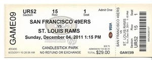 SAN FRANCISCO 49ers Vs St. Louis Rams 12/04/2011 TICKET Alex Smith 274-yards - Picture 1 of 1