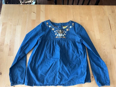 мини boden вышитая рубашка LS с золотыми бабочками и цветочным рисунком размер 11-12 лет - Изображение 1 из 4