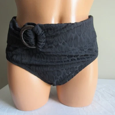 Tommy Bahama Textured Leopard Print High Waist Ring Swim Bottom Black Small NWOT - Image 1 of 4