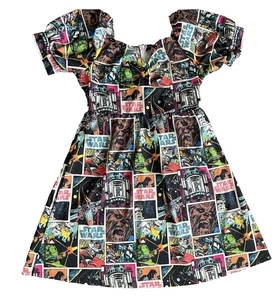 Costume cosplay Star Wars fumetto stampa allover abito midi donna XXL manica a sbuffo - Foto 1 di 19