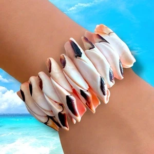 Pulsera Corazones Concha Rosa Blanco Elástico Llave Oeste Vintage Coastal Chic - Imagen 1 de 10