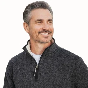 Orvis Medium anthrazitgrau Sherpa gefütterter Viertelreißverschluss Pullover Strukturstrick neu - Bild 1 von 11